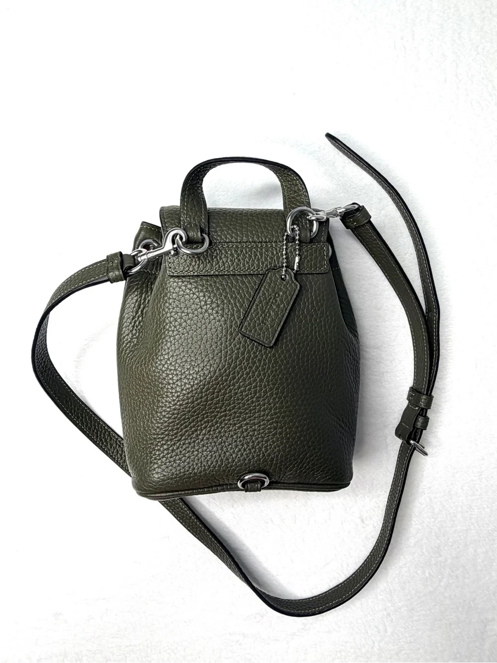 Coach Amelia Olive Green Pebbled Leather Convertible Backpack CL408 NEW